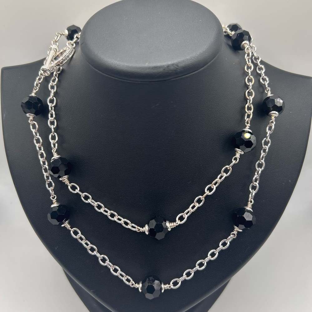 Heidi Daus silver tone black crystal long necklace